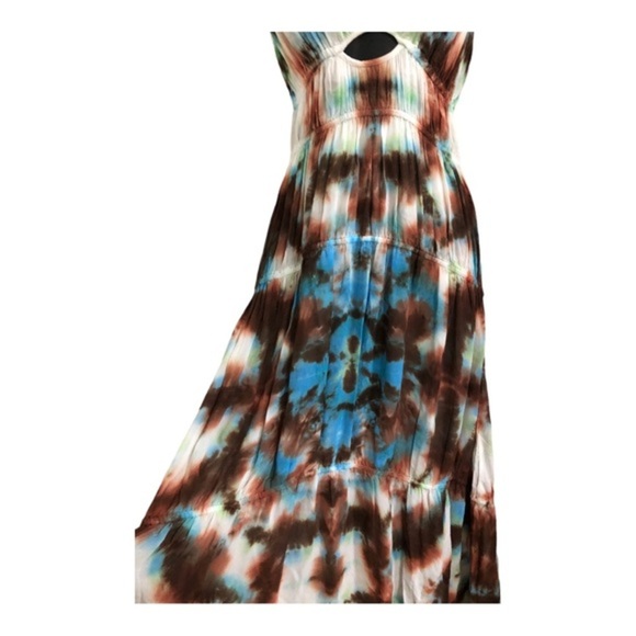 YFB Young fabulous & broke delphine chiffon blue brown tiedye cutout maxi dress - Picture 16 of 16